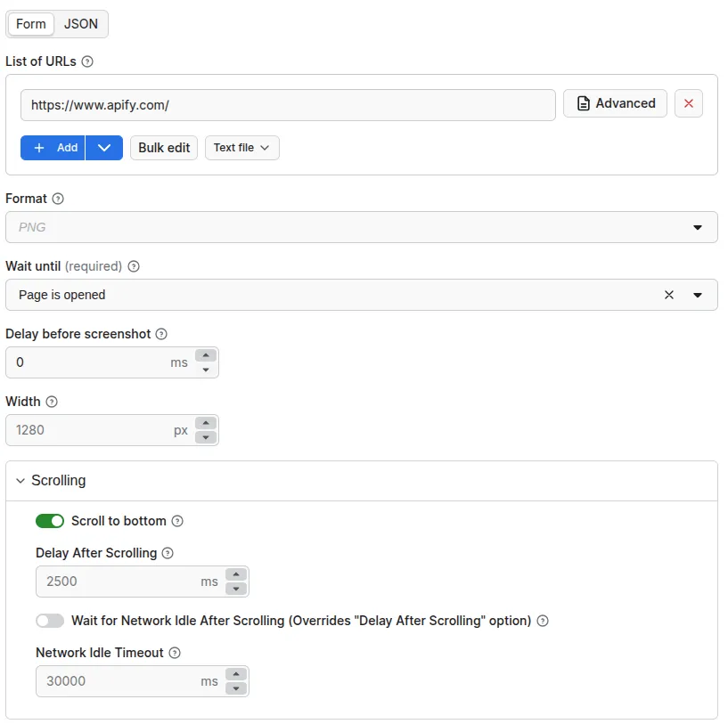 Website Screenshot Generator input