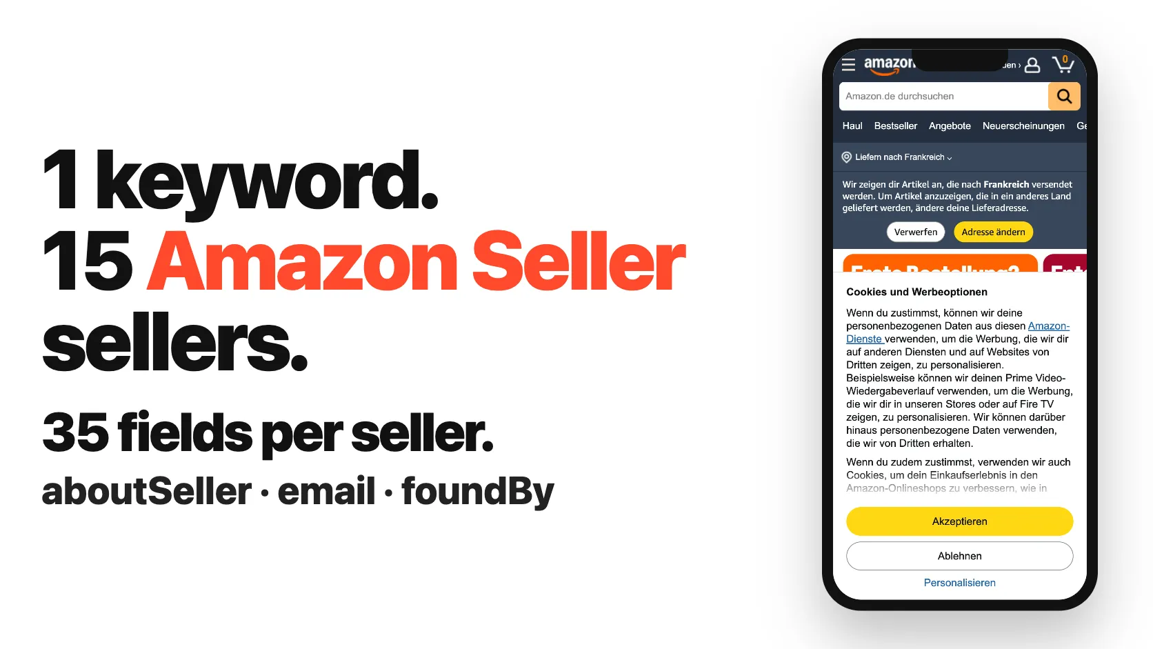 1 keyword. 15 Amazon Seller sellers. 35 fields per seller.