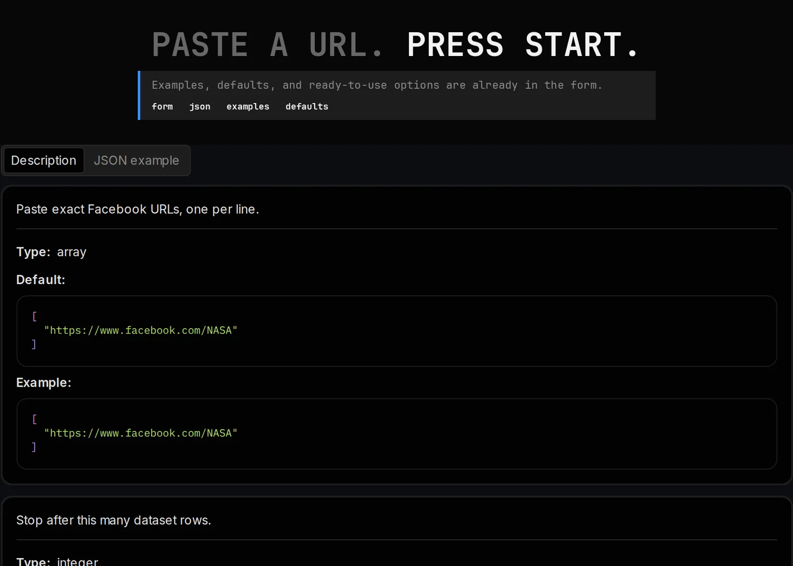 Facebook Contact Scraper published input controls