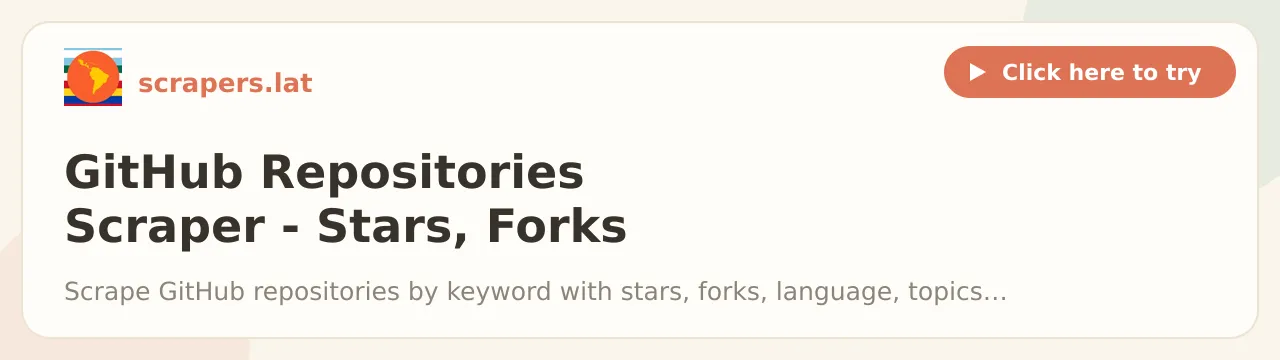 GitHub Repositories Scraper - Stars, Forks & Topics