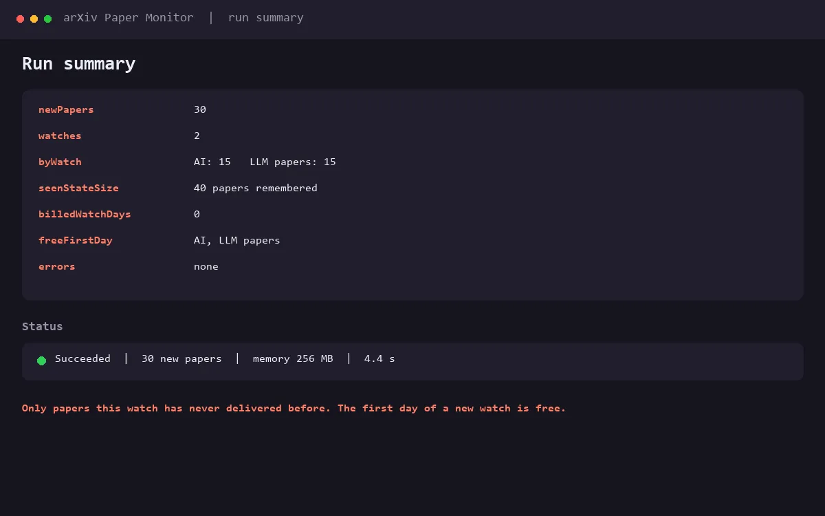 Run summary from a real run