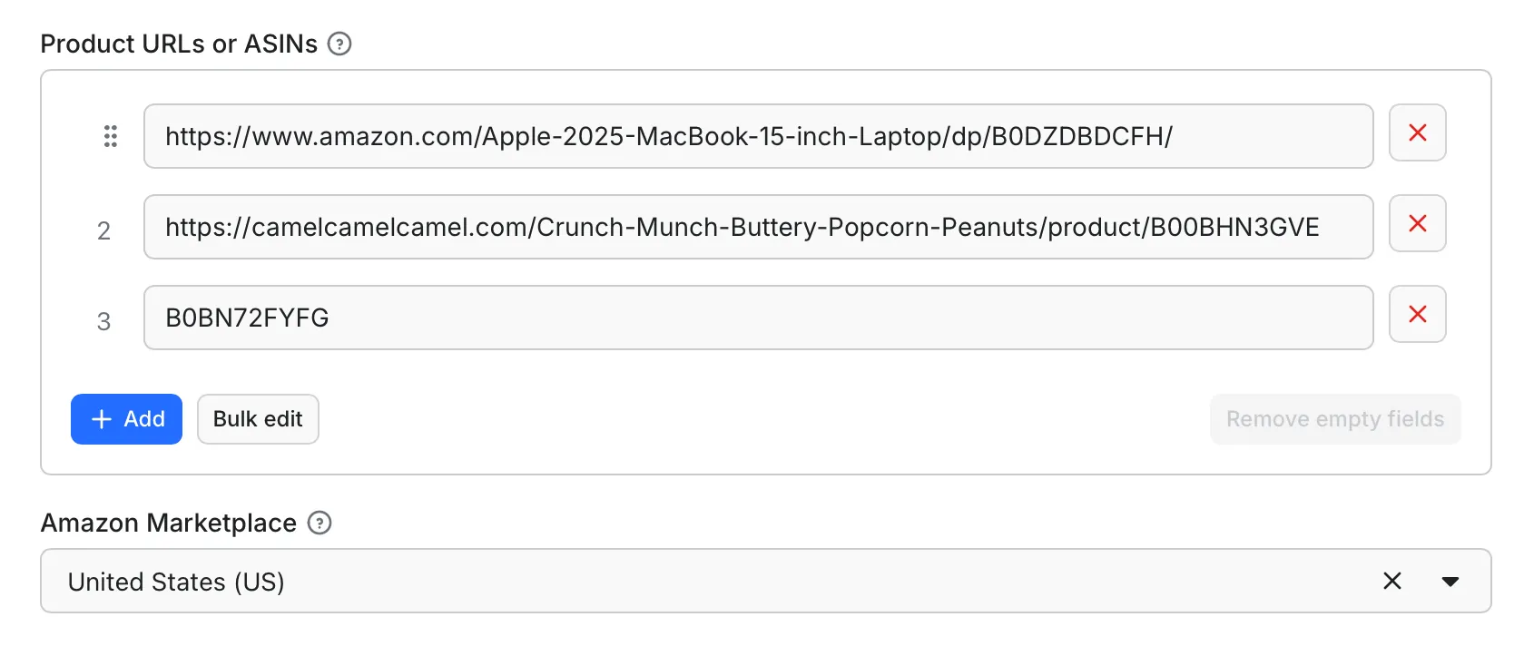 CamelCamelCamel Scraper Search Parameters Input Image