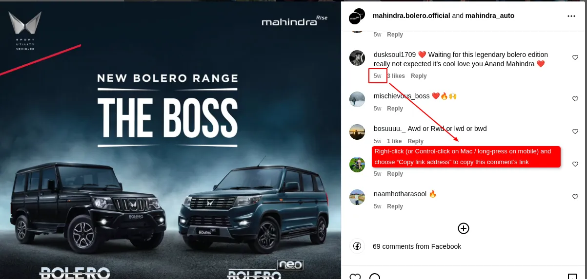 Copy Instagram Comment Link