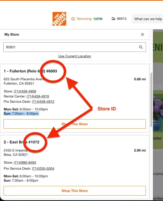 How to find Home Depot Store ID