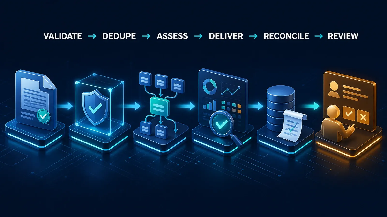 Zid Product Export Intelligence workflow: validate, dedupe, assess, deliver, reconcile, review