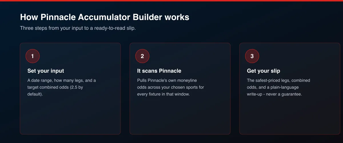 Pinnacle Accumulator Builder step-by-step: input, scan, output