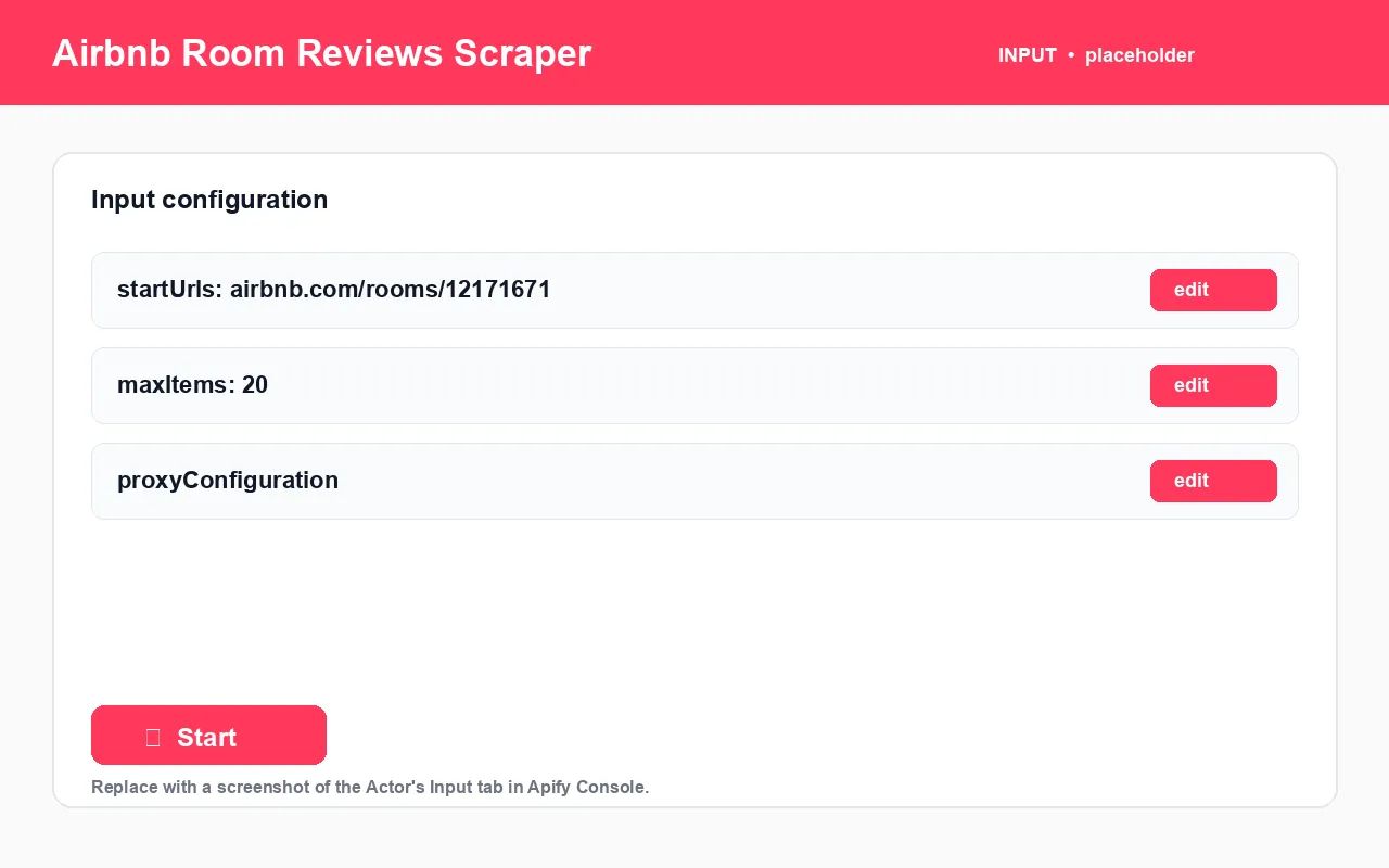 Airbnb Room Reviews Scraper input configuration panel