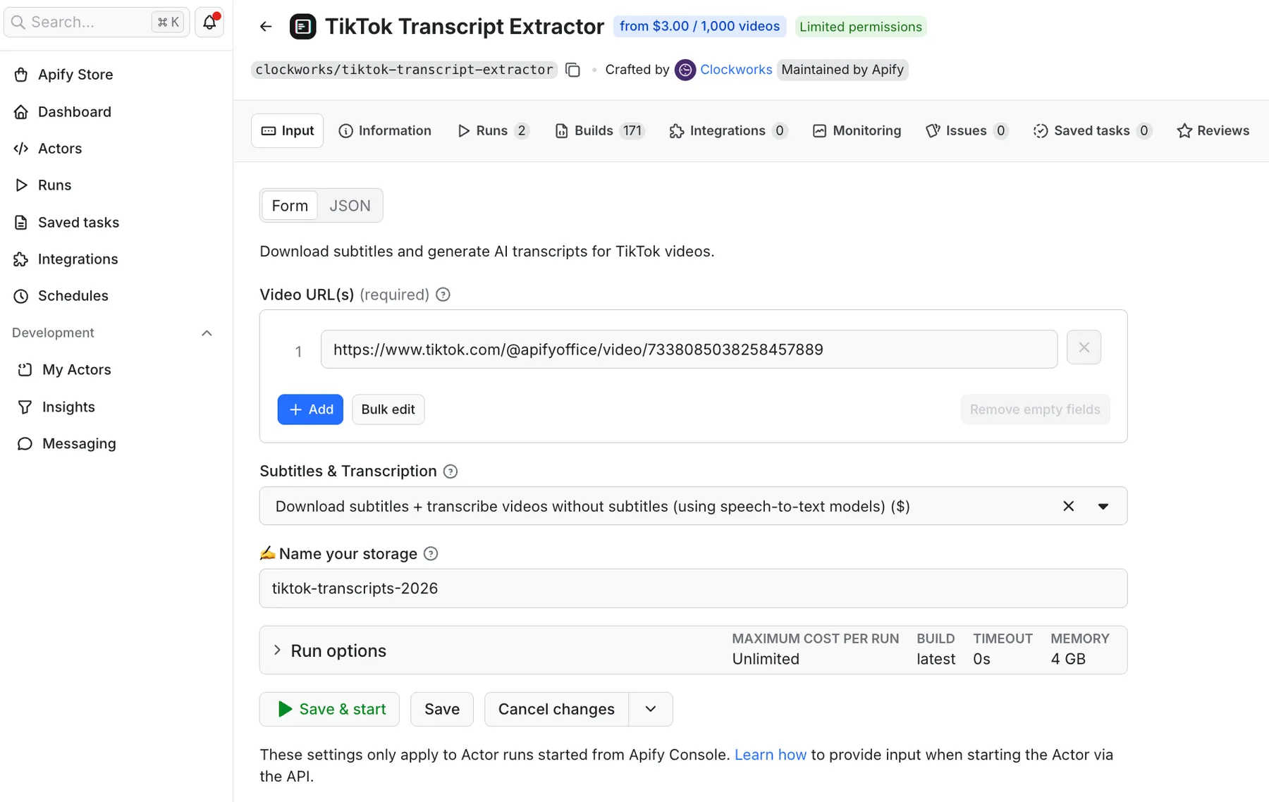 TikTok Transcript Extractor input