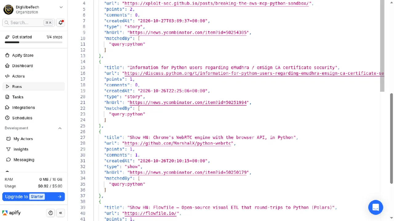 One result item as JSON
