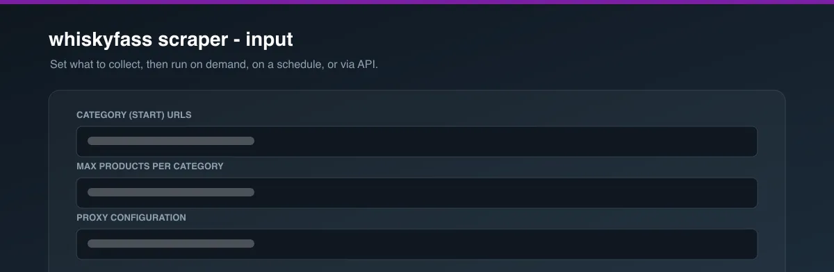 whiskyfass scraper input options
