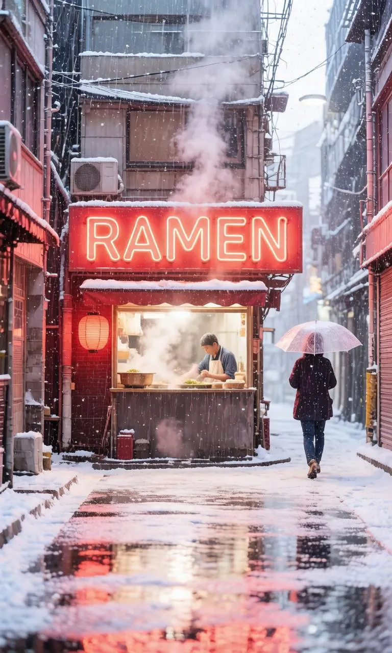 Rainy night alley turned into snowy morning — Hunyuan Image 3 image to image