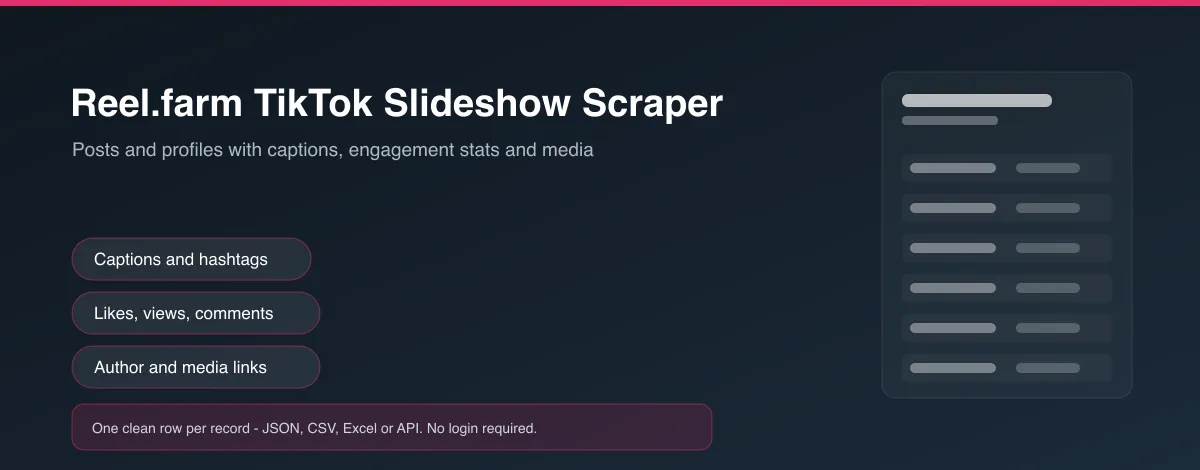 Reel.farm TikTok Slideshow Scraper hero