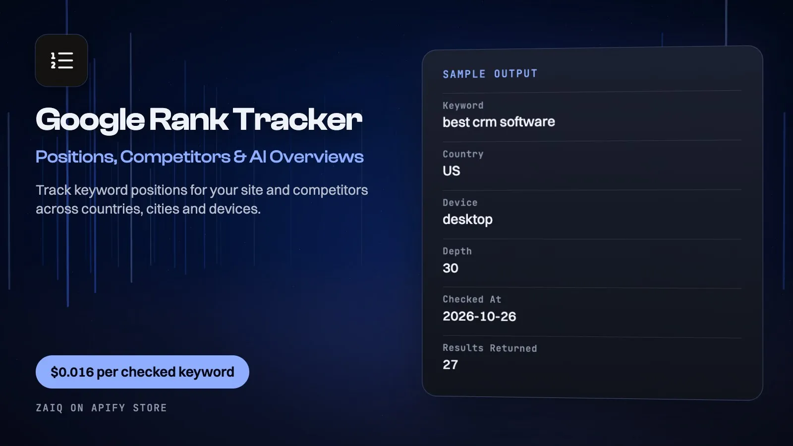Google Rank Tracker: Positions, Competitors & AI Overviews