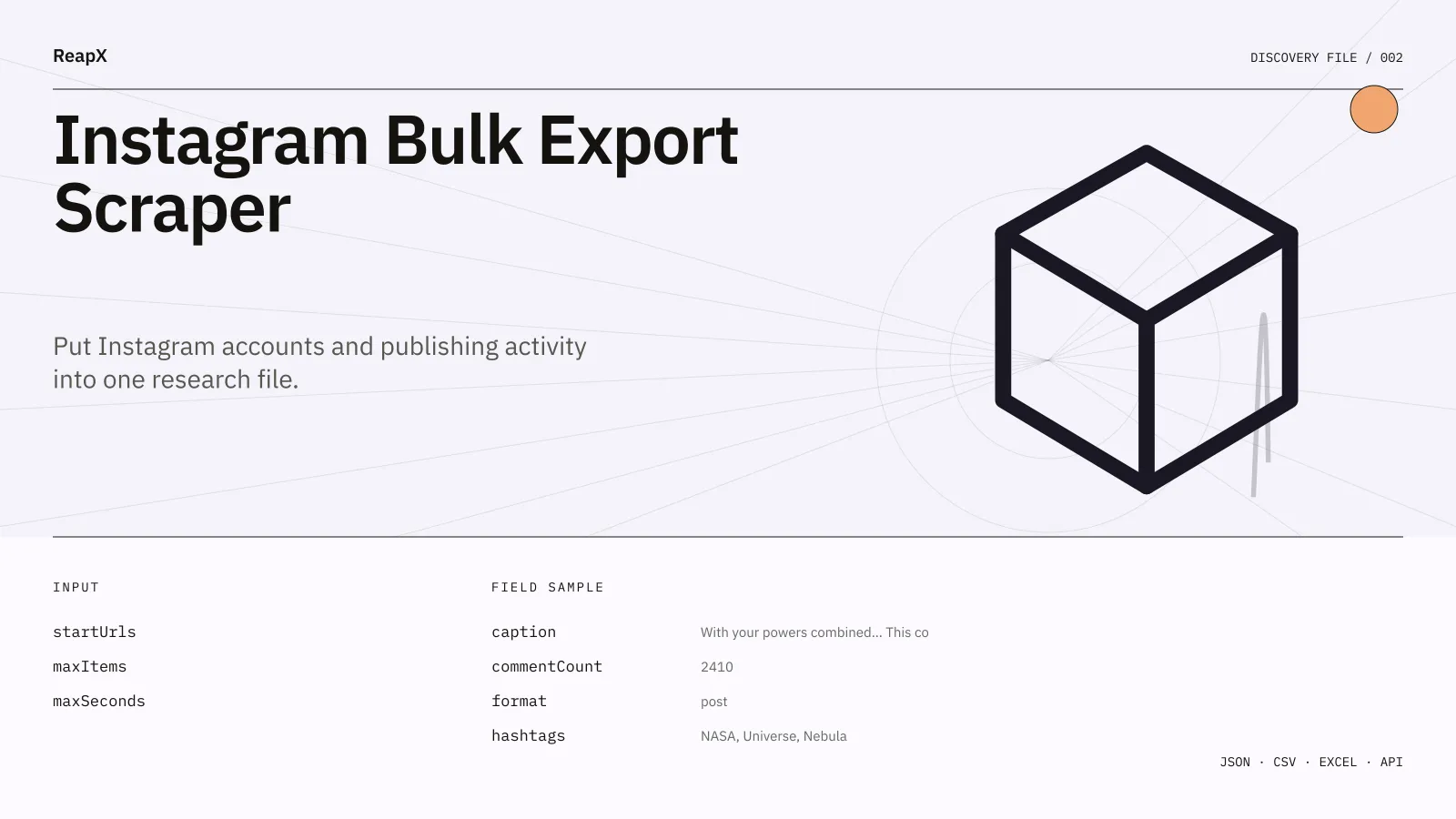 Instagram Bulk Export Scraper interface