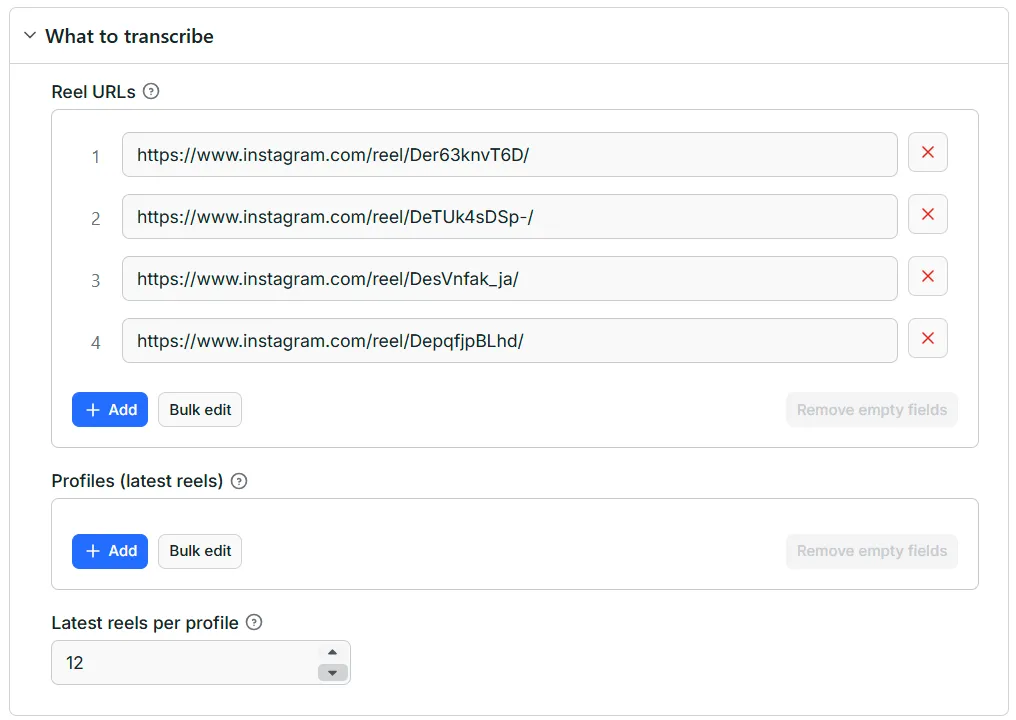 Paste reel links, one per line