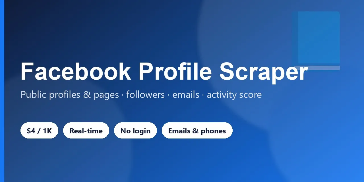 Facebook Profile Scraper — public profiles & pages, followers, emails, activity score
