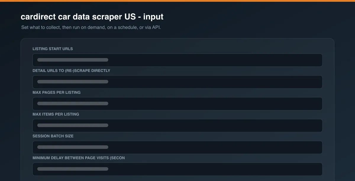 cardirect car data scraper US input options