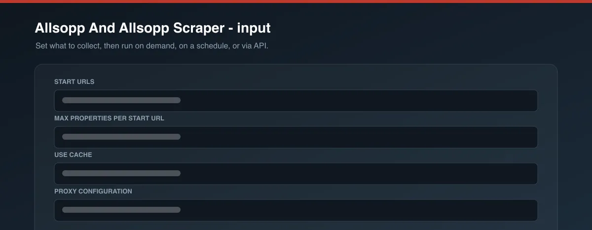 Allsopp And Allsopp Scraper input options