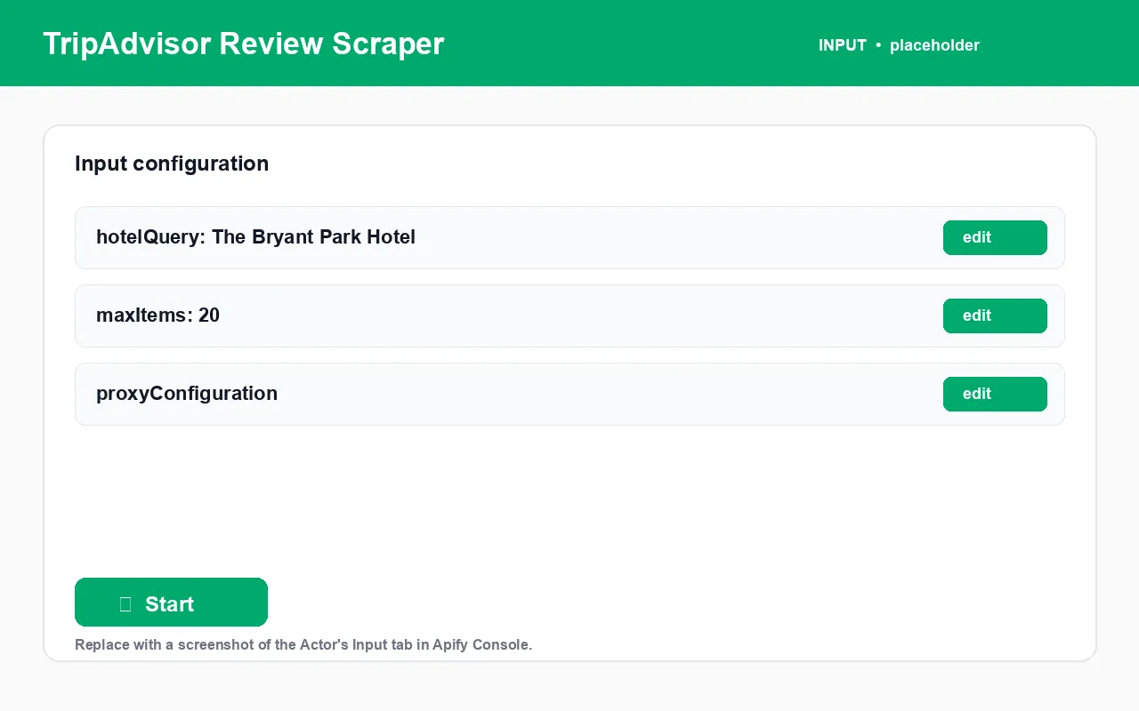 TripAdvisor Review Scraper input configuration panel