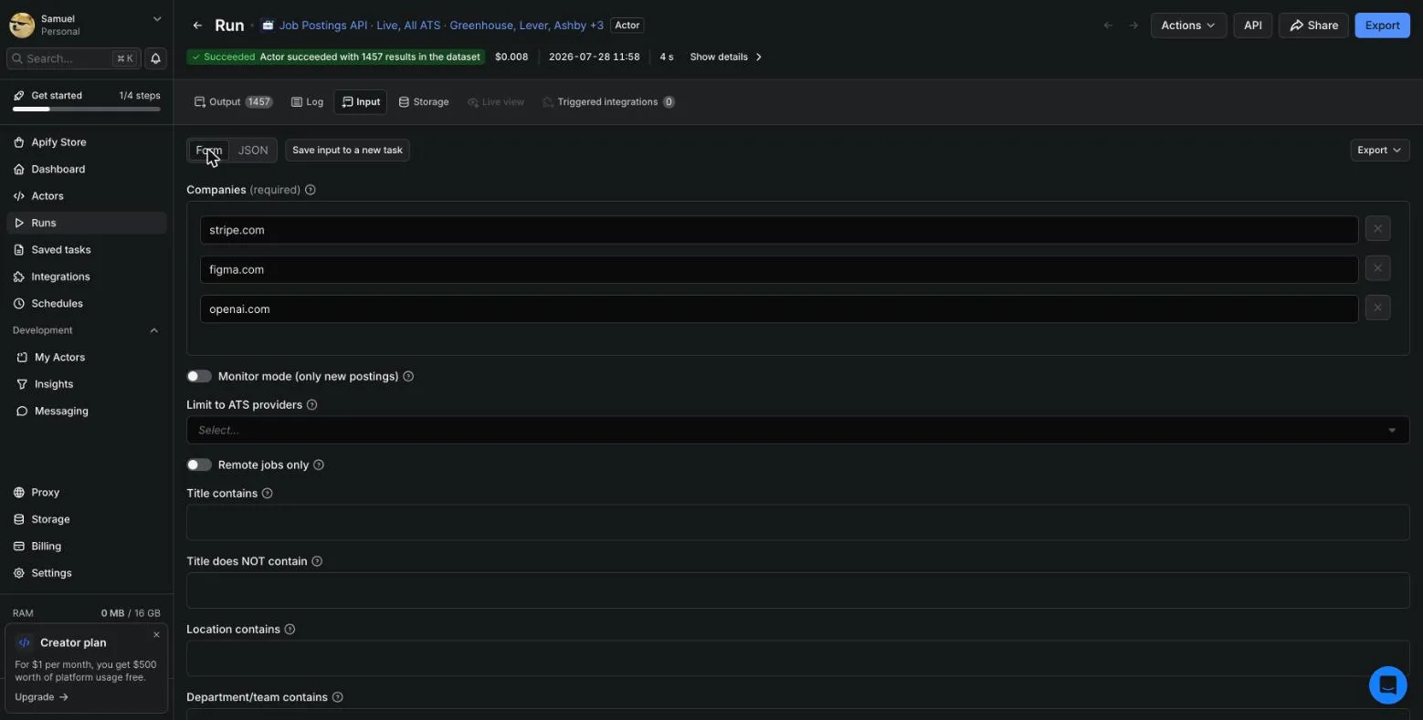 Input form: bare domains plus monitor mode and filters