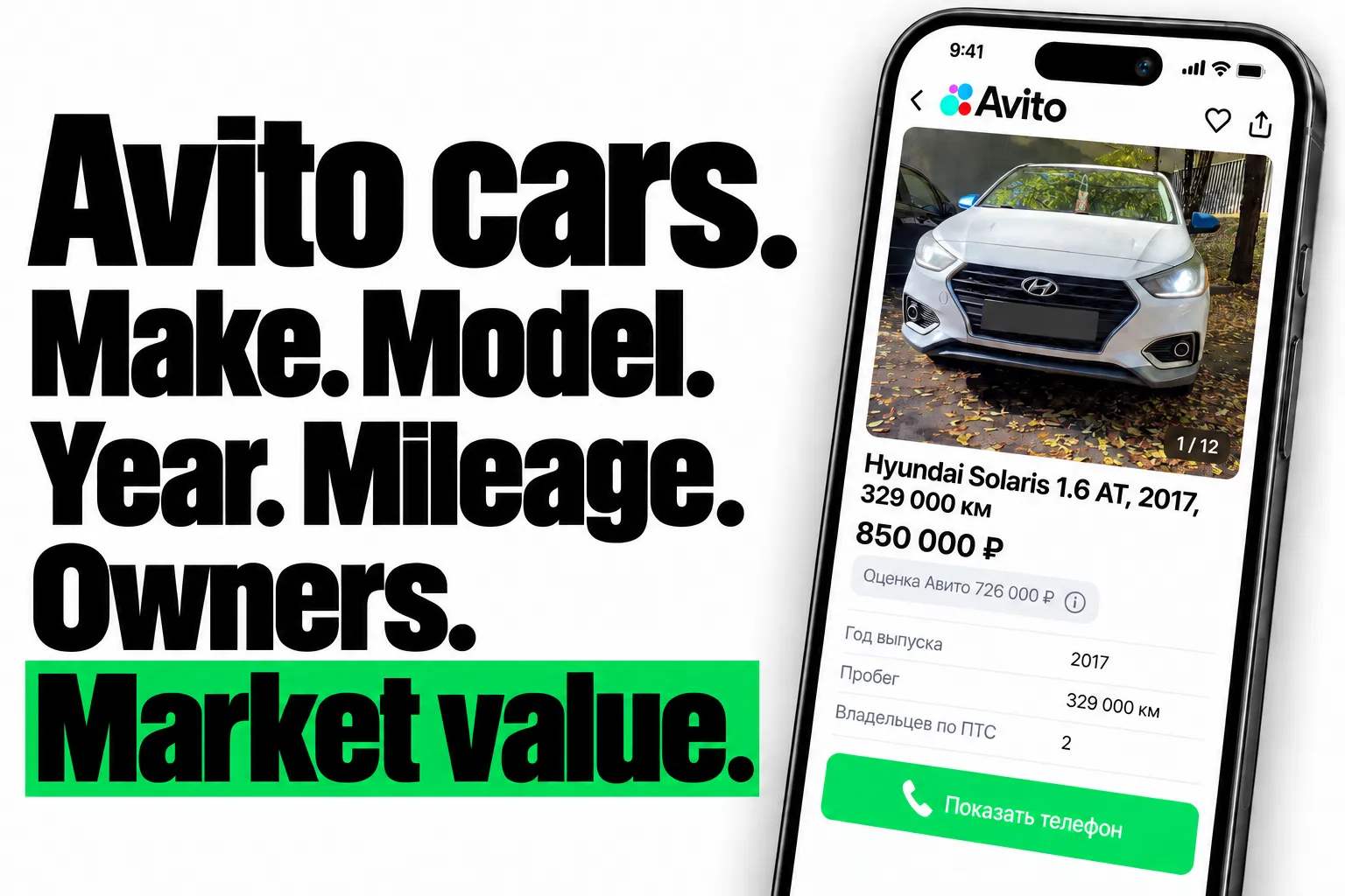 Avito cars. Make. Model. Year. Mileage. Owners. Market value.