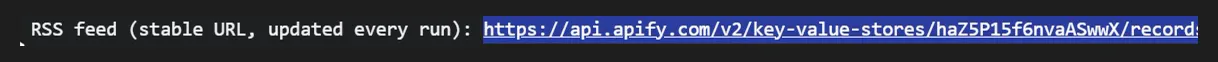 The RSS feed link in the run log