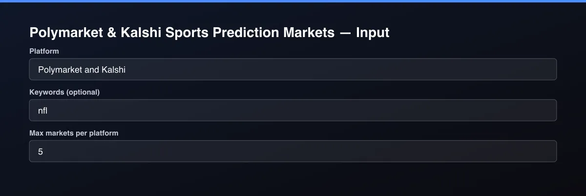 Polymarket & Kalshi Sports Prediction Markets input form