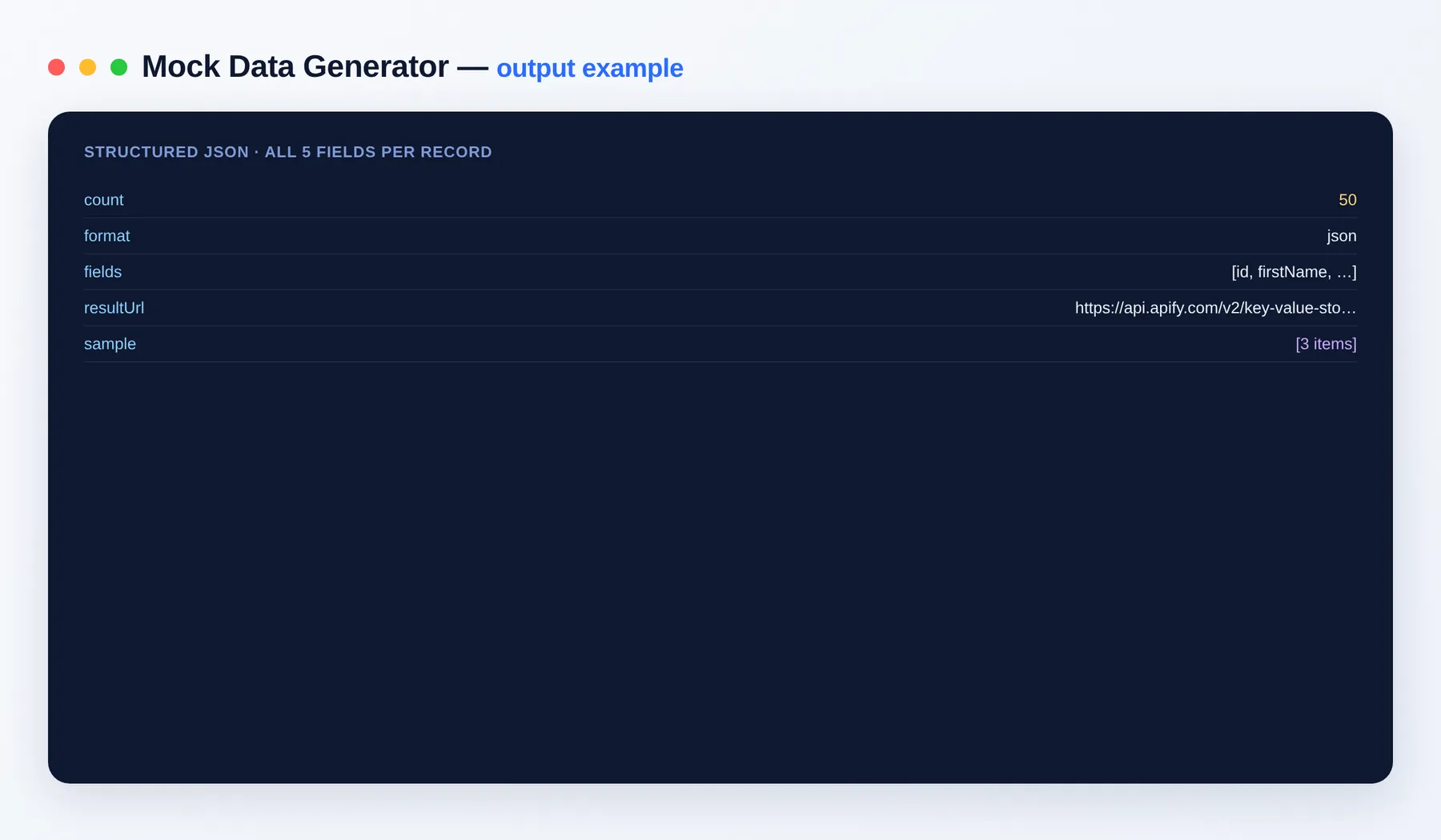 Mock Data Generator output — the results as a clean dataset