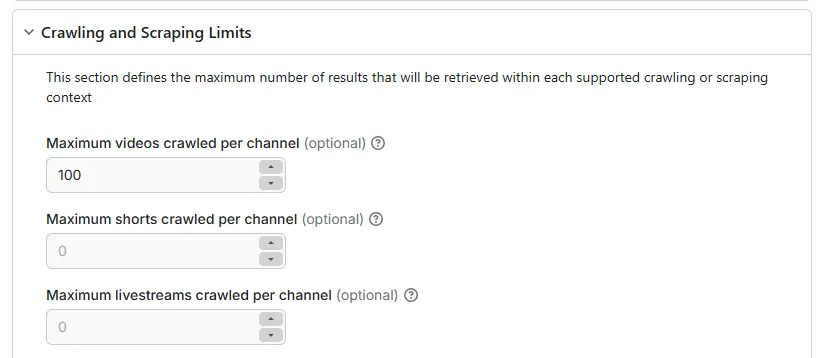 Screenshot: setting channel limits