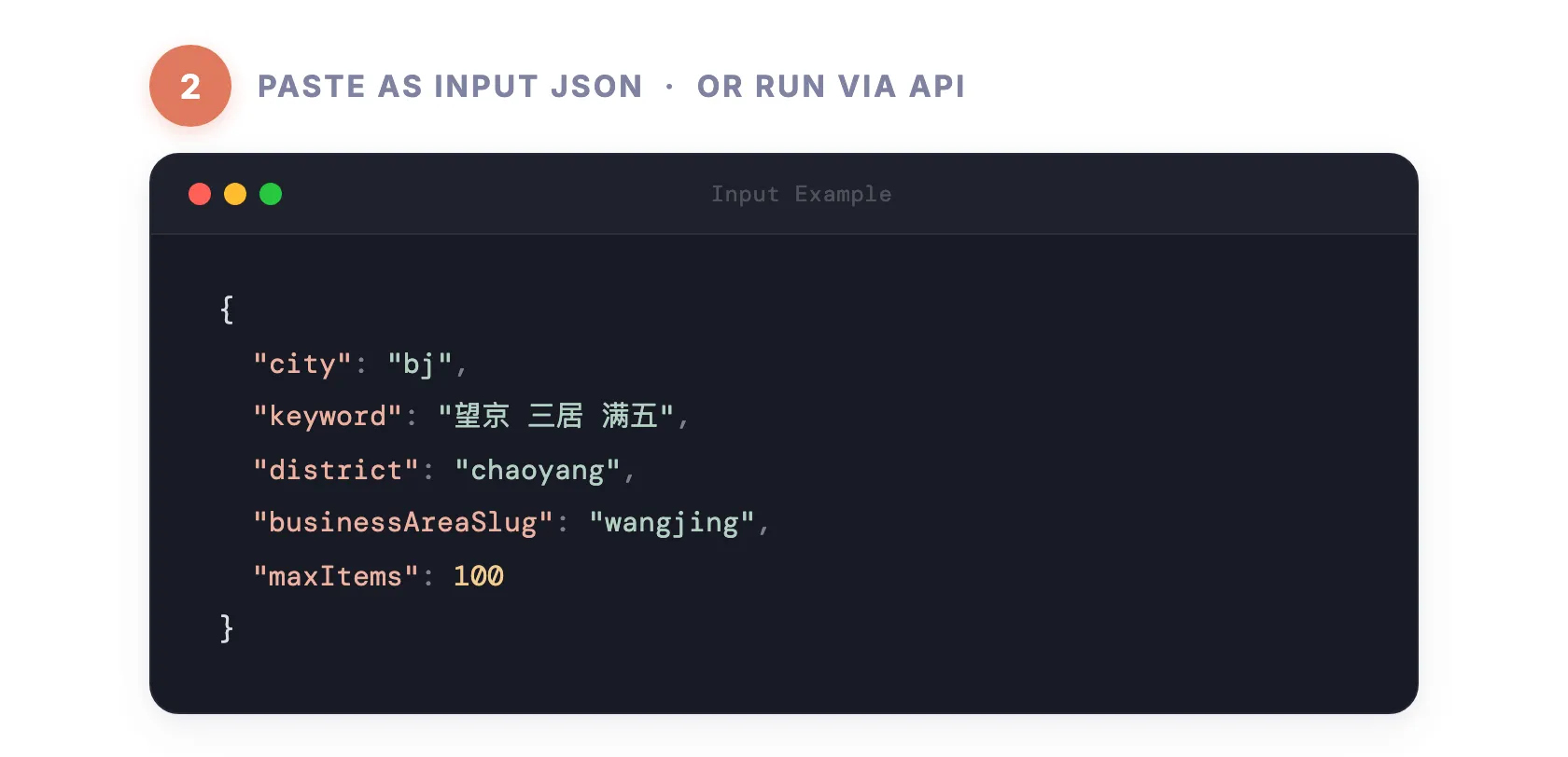 Step 2: Paste as input JSON or run via API
