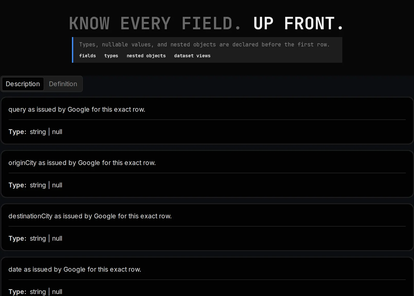 Google Flight Scraper declared output schema