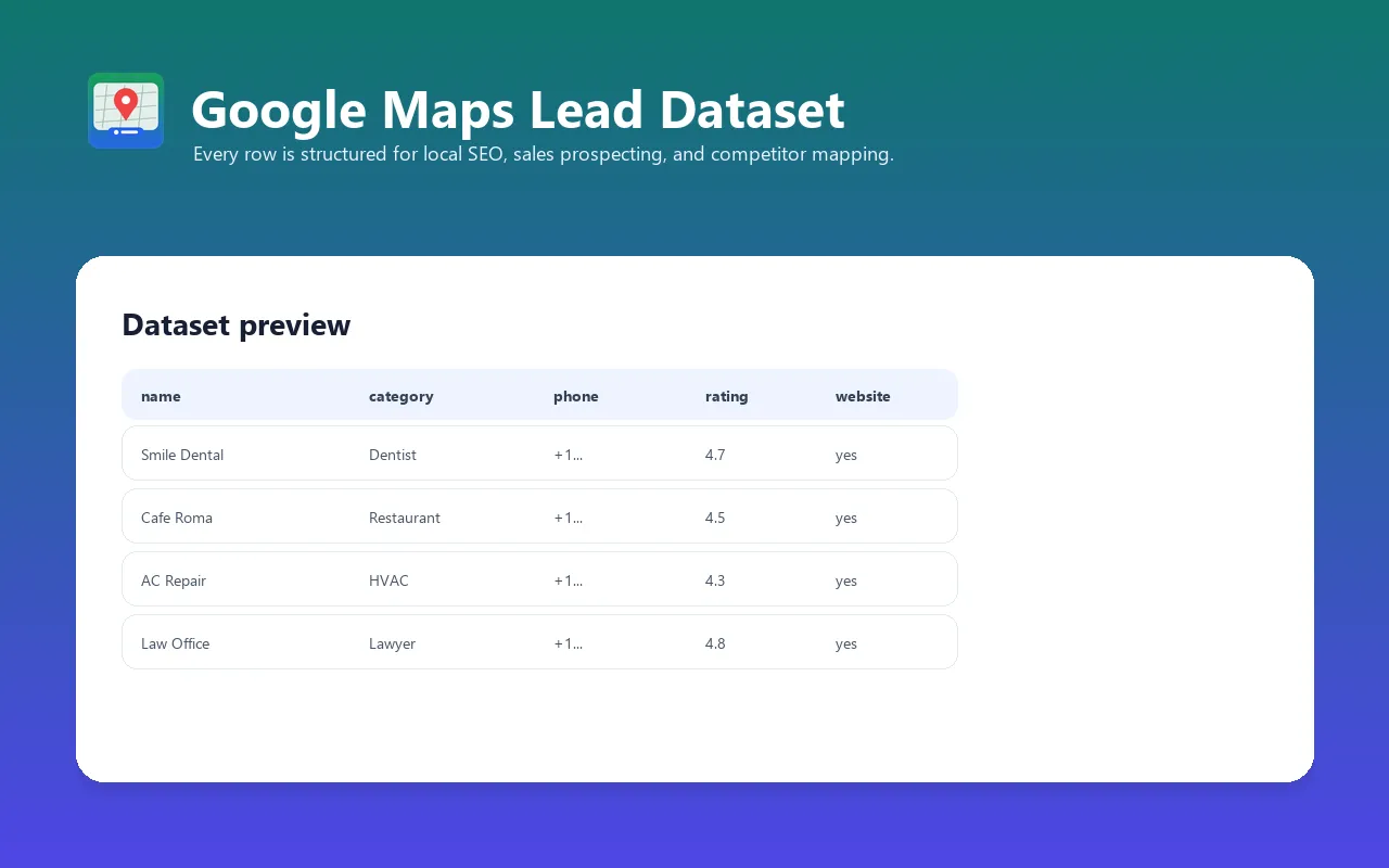 Google Maps local business lead dataset preview