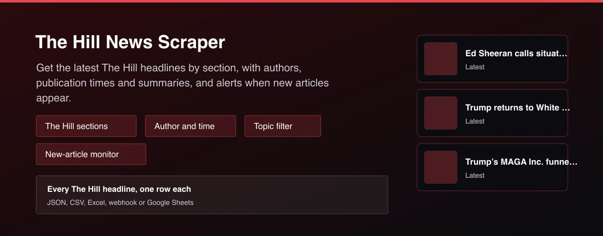 The Hill News Scraper - The Hill headlines with section, author, time and summary