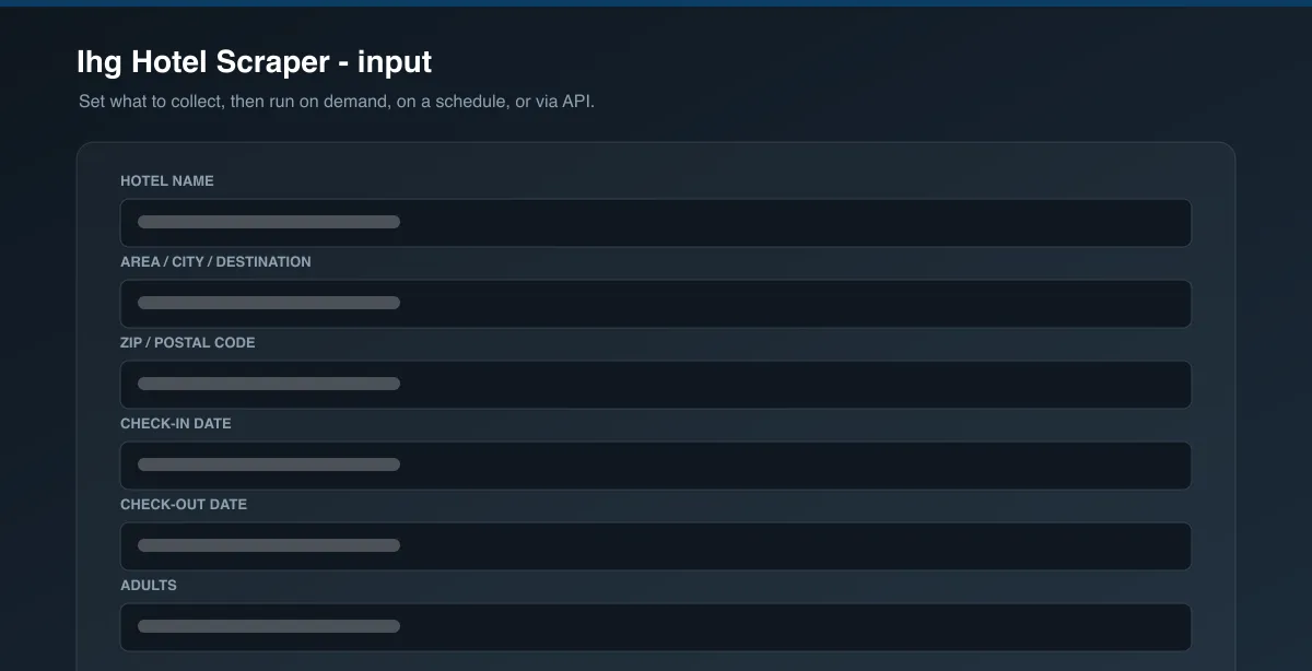 Ihg Hotel Scraper input options