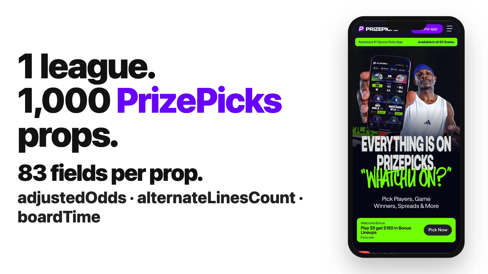 1 league. 1,000 PrizePicks props. 83 fields per prop.