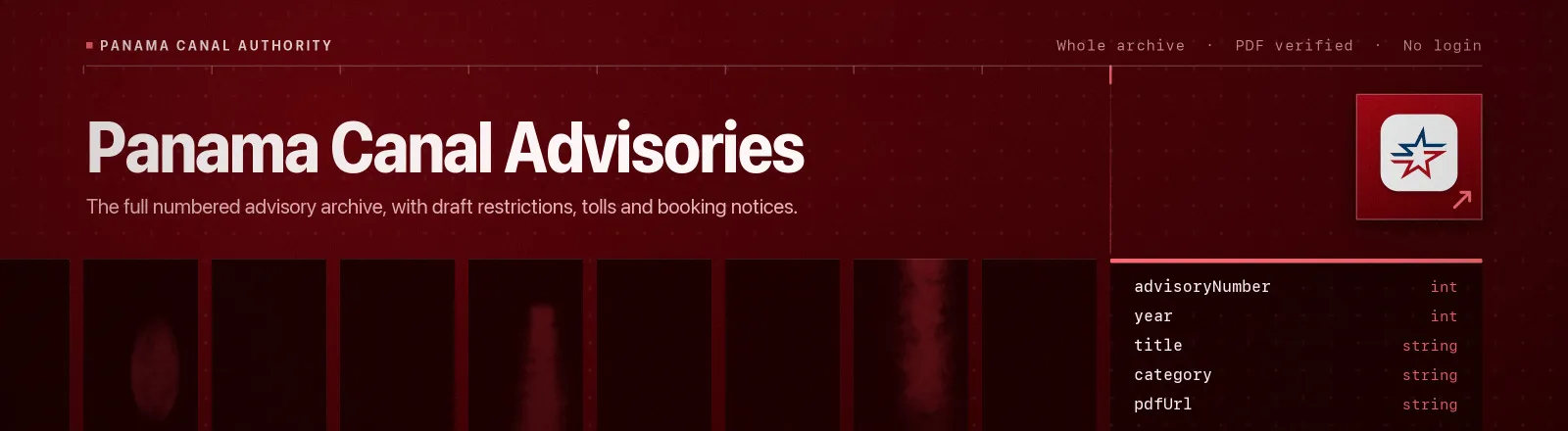 Panama Canal Advisories: The full numbered advisory archive, with draft restrictions, tolls and booking notices