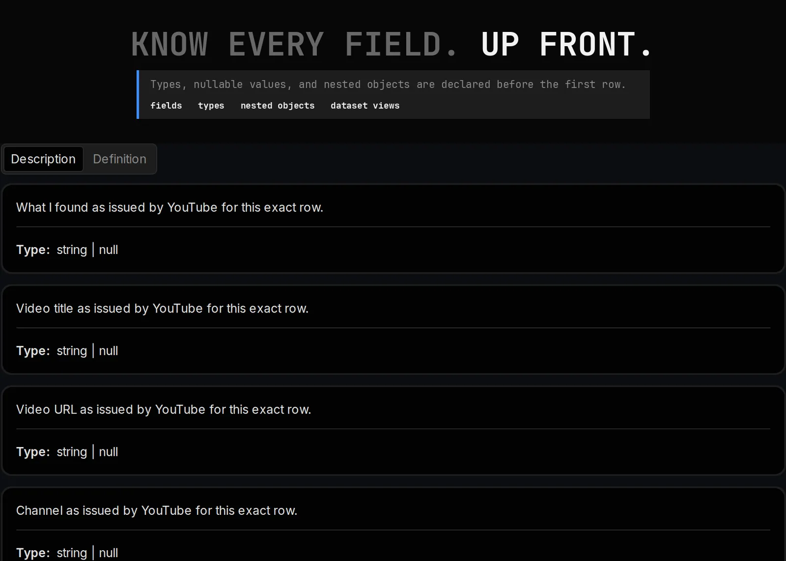 YouTube Video Scraper declared output schema