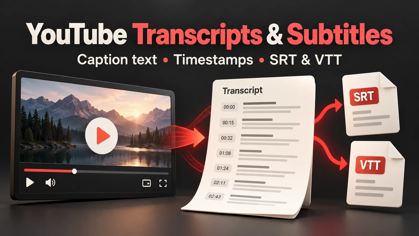 YouTube Transcripts and Subtitles — generated caption export illustration