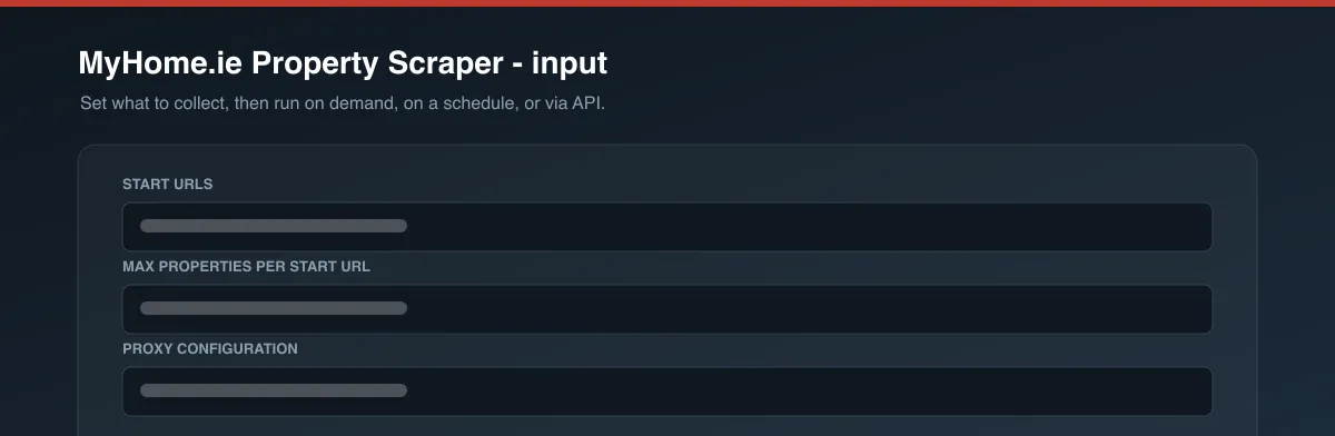 MyHome.ie Property Scraper input options