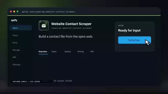Website Contact Scraper input and result demonstration
