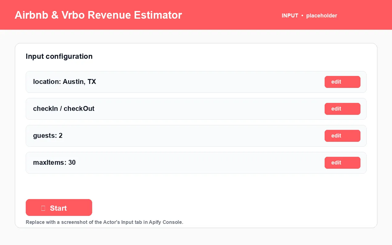Airbnb & Vrbo Revenue and Occupancy Estimator input configuration panel