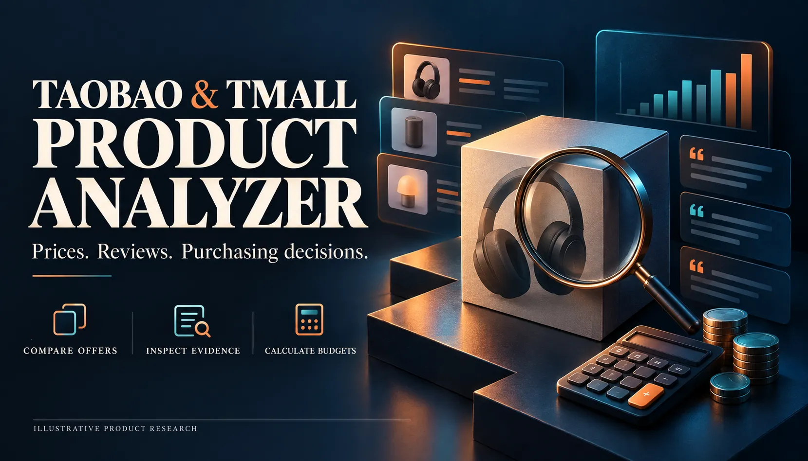 Taobao and Tmall product research: compare offers, inspect review evidence and calculate purchasing budgets