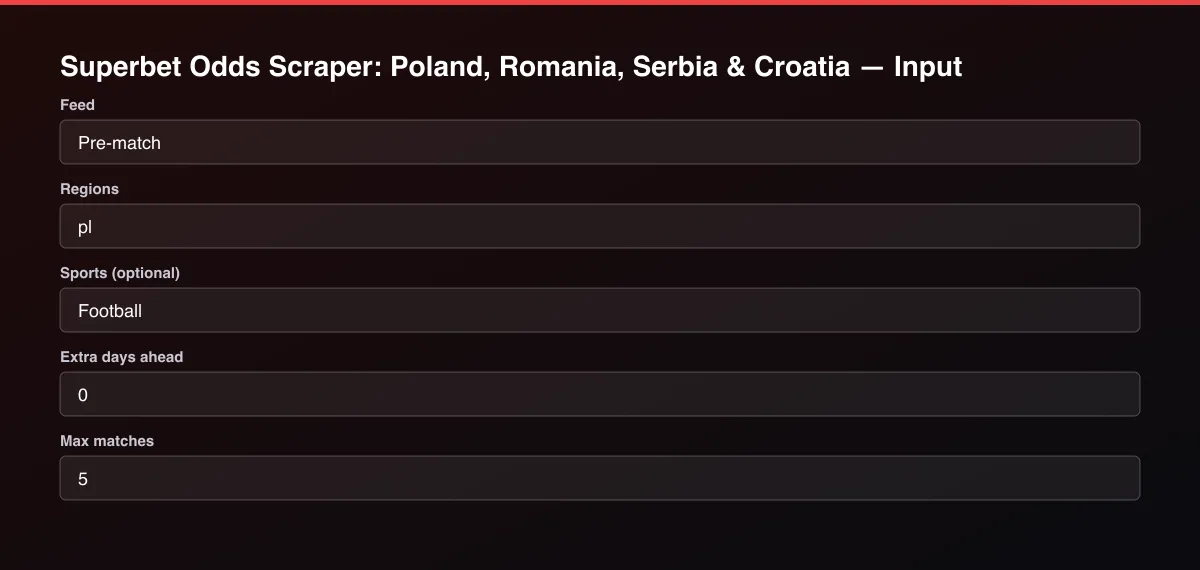 Superbet Odds Scraper: Poland, Romania, Serbia & Croatia input form
