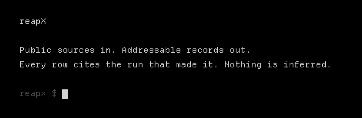 reapX — public sources in, addressable records out