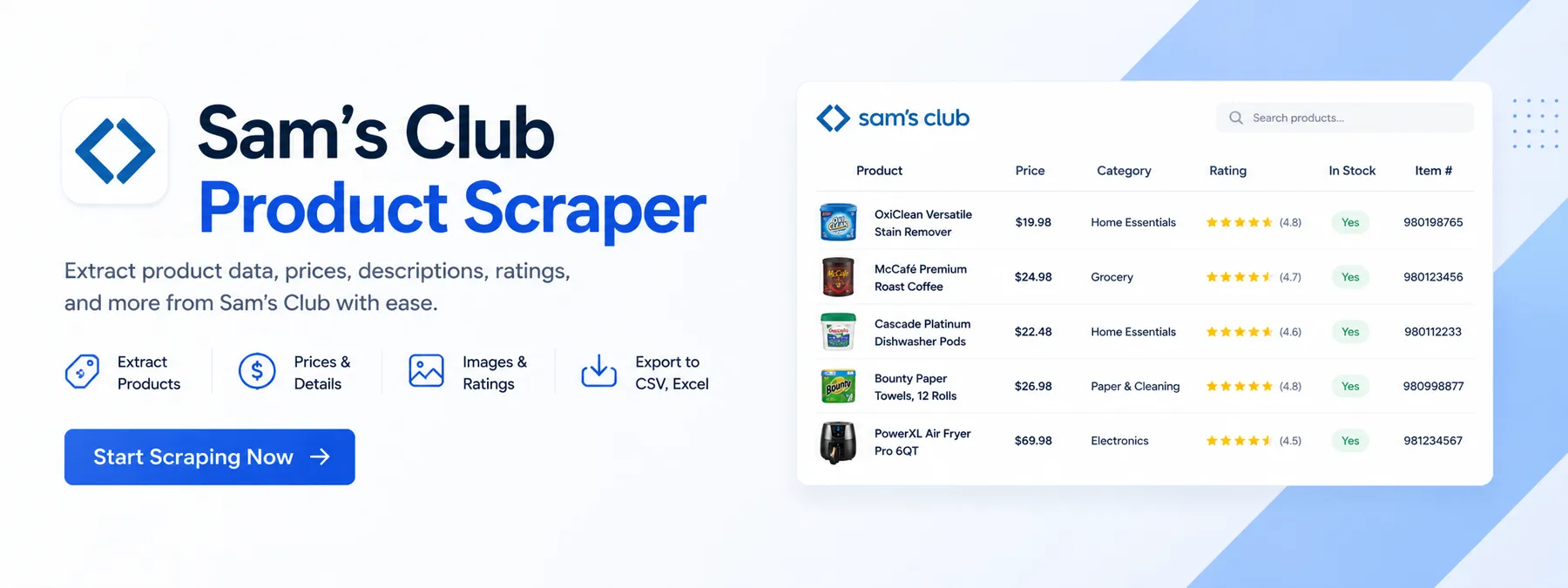 Sam's Club Product Scraper Banner