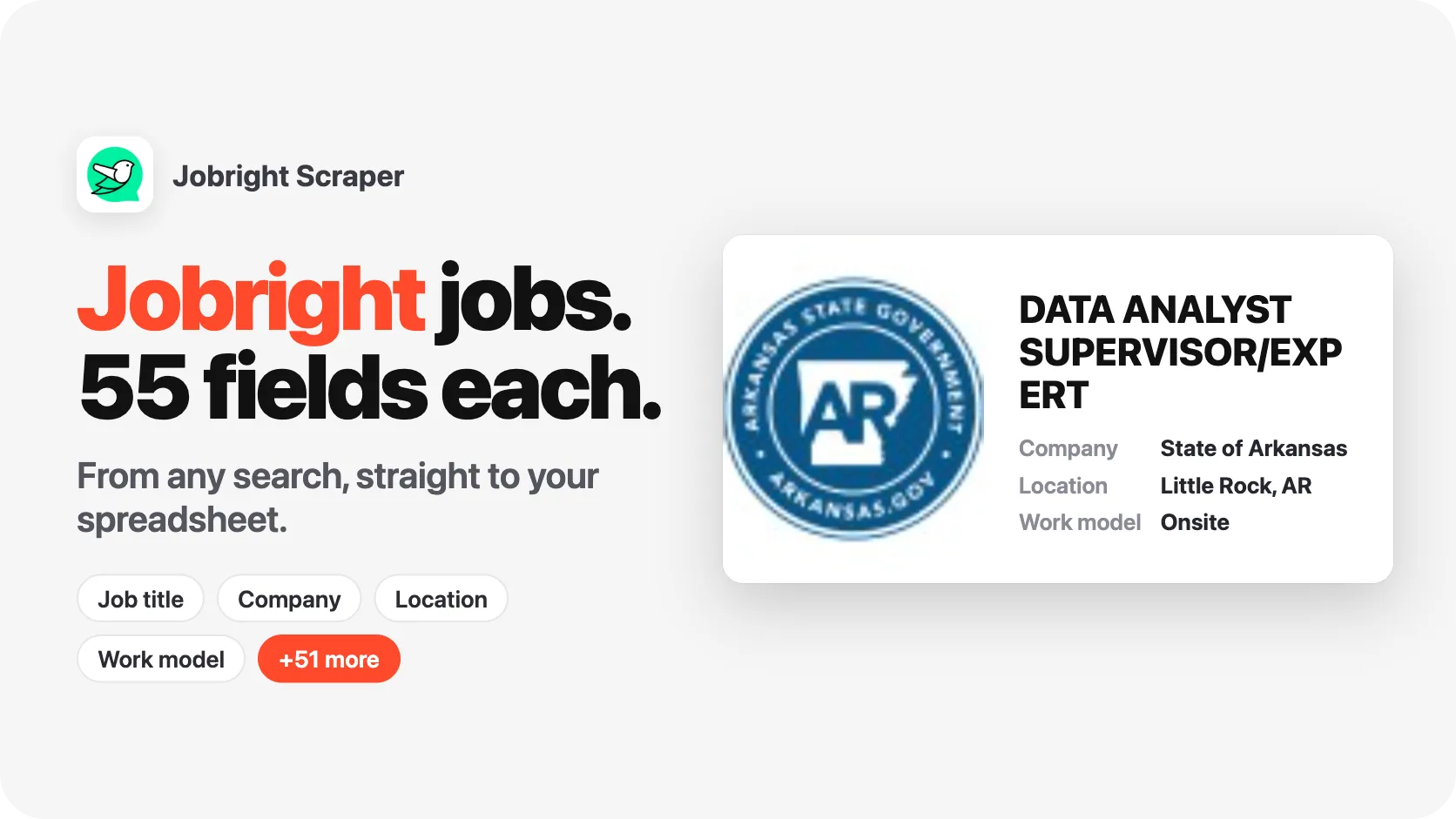 1 search. 50 Jobright jobs. 55 fields per job.