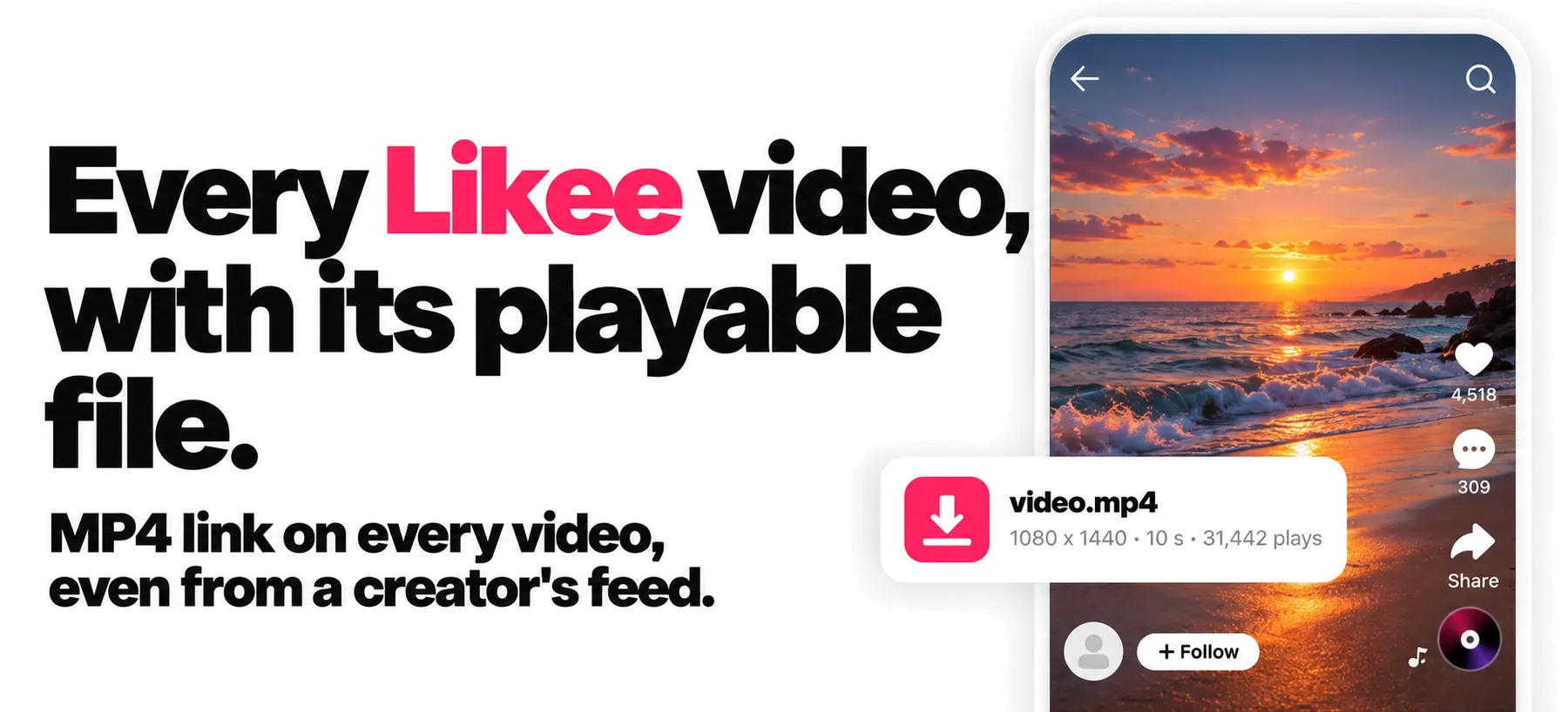 Likee scraper that returns every Likee video with its playable MP4 file, shown beside the Likee video player