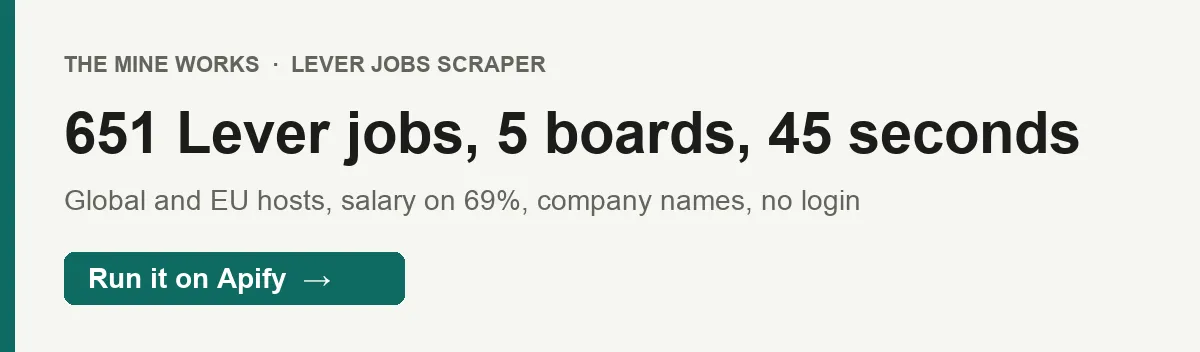 651 Lever jobs from 5 company boards, 2 of them on the EU host, in 45 seconds