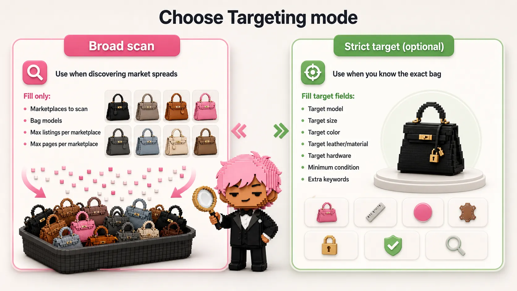 Broad scan versus strict target input mode, using real Actor input field labels