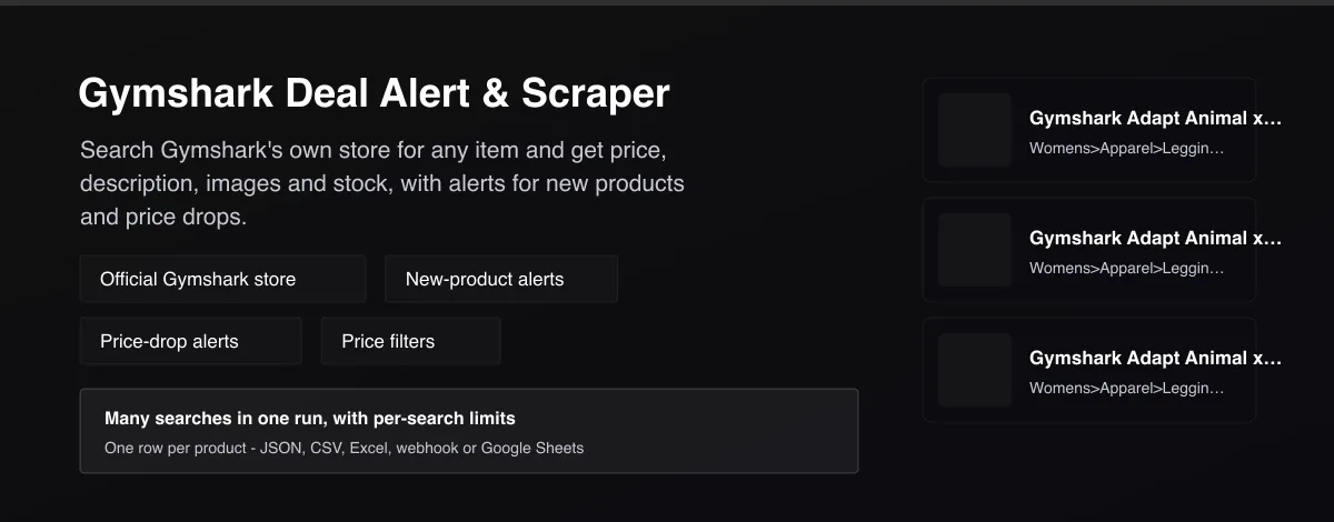 Gymshark Deal Alert & Scraper - product listings with price, stock and new-product alerts